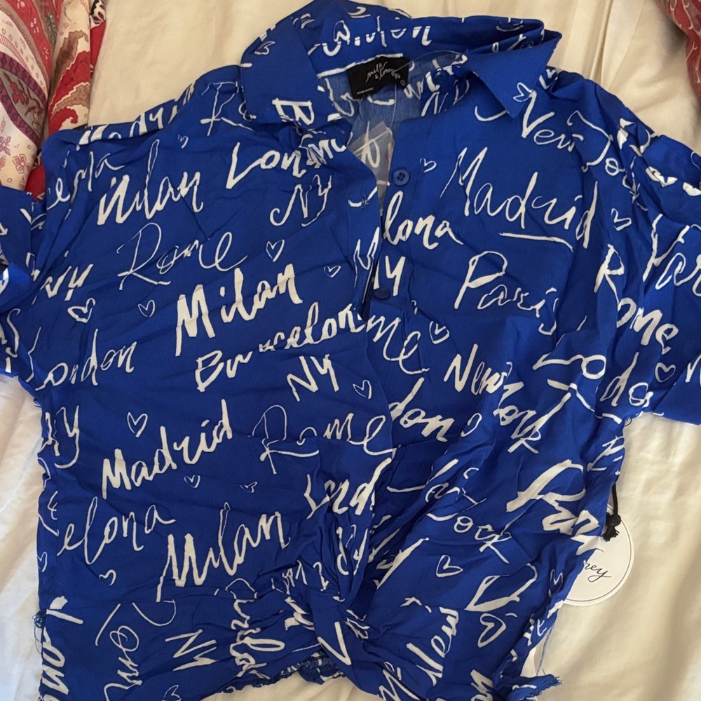 Vibrant Blue Women's Crop Top with City Script